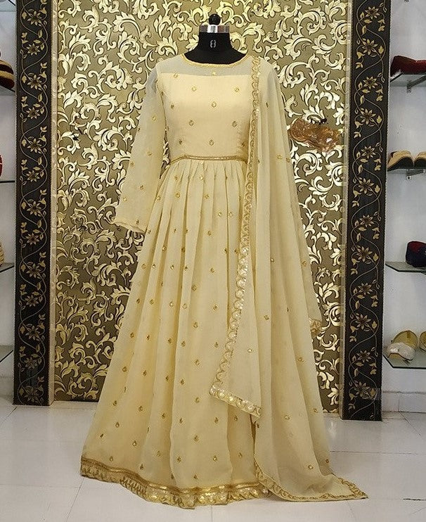 Cream georgette embroidered anarkali suit