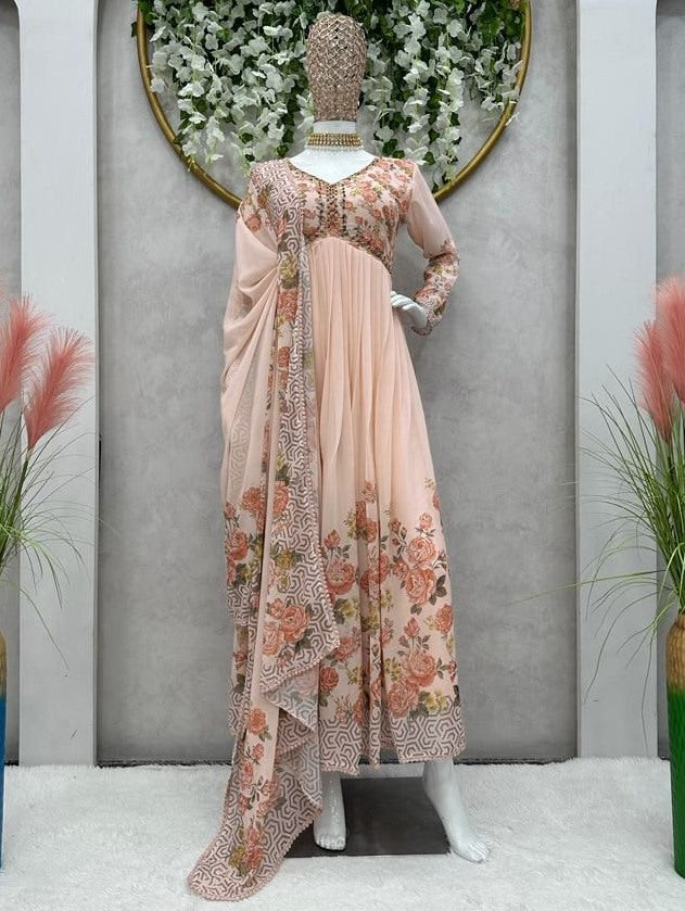 Cream georgette handwork alia cut kurti