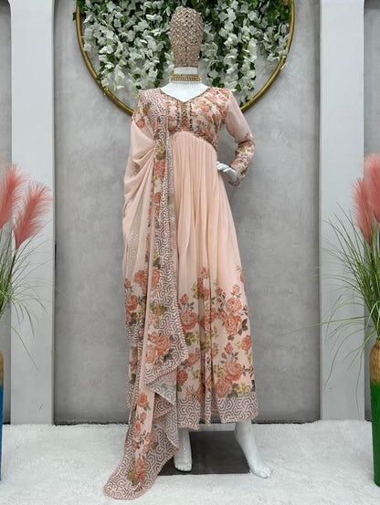 Cream georgette handwork alia cut kurti