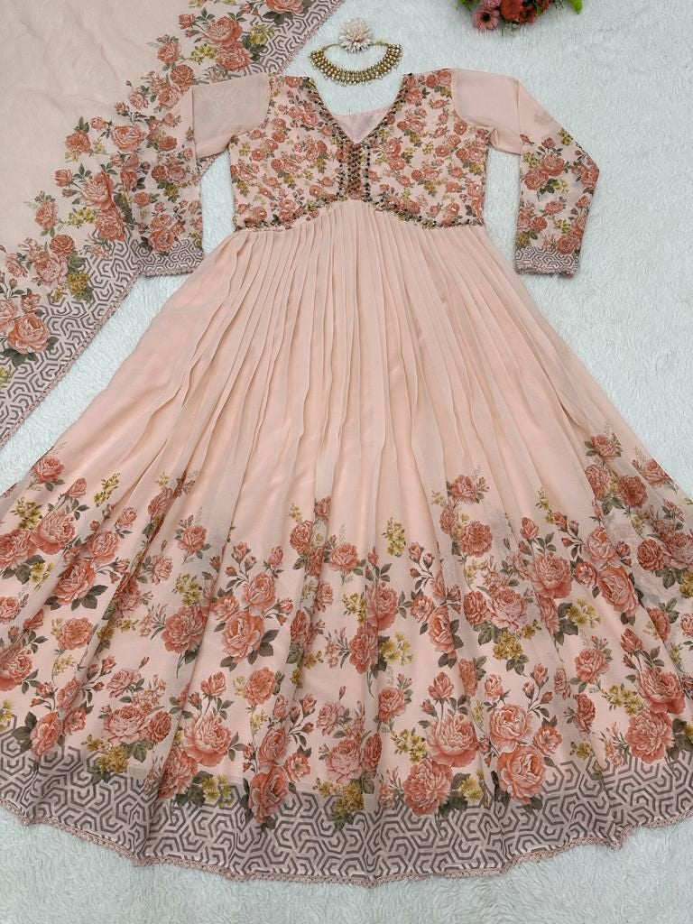 Cream georgette handwork alia cut kurti