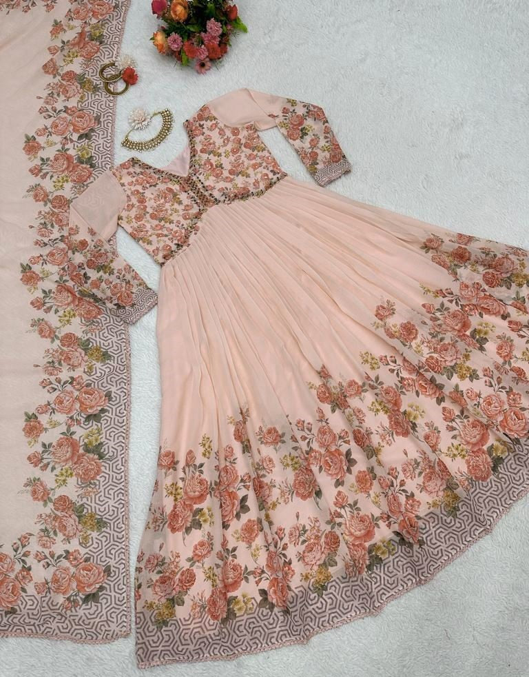 Cream georgette handwork alia cut kurti