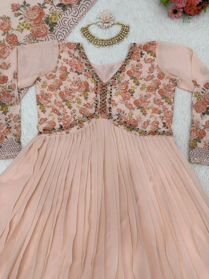 Cream georgette handwork alia cut kurti