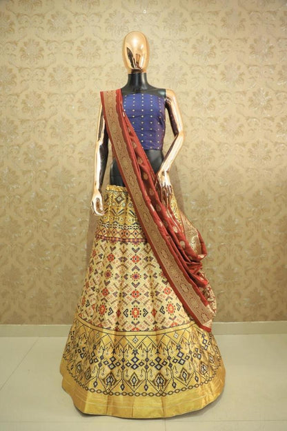 Cream heavy jacquard silk lehenga choli