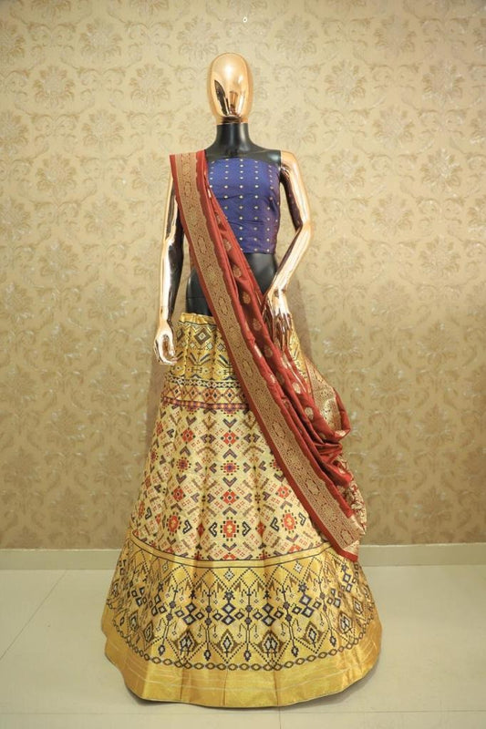 Cream heavy jacquard silk lehenga choli