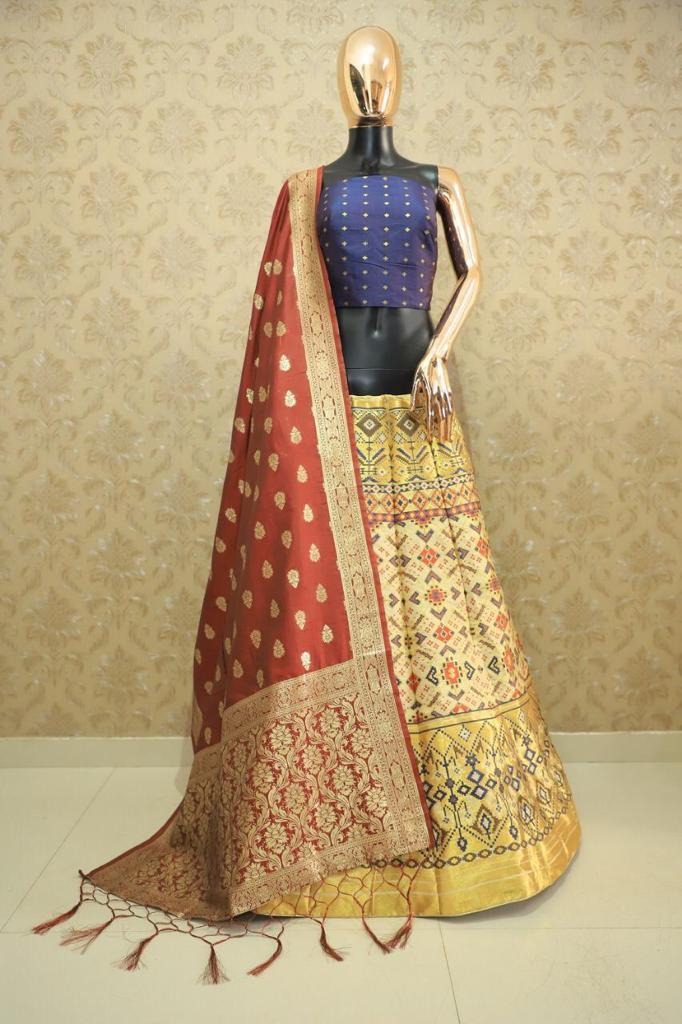 Cream heavy jacquard silk lehenga choli