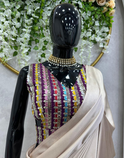 Cream japan satin stylish farewell party wear saree