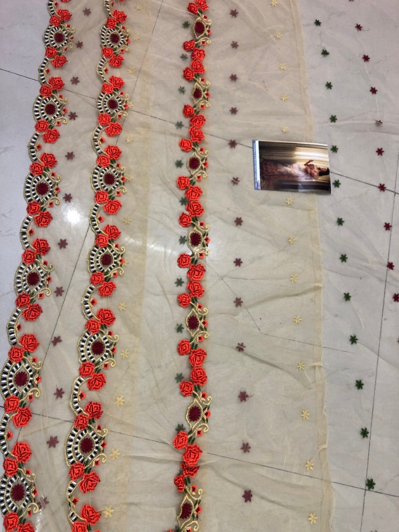 Cream mono net multi threadworked designer saree