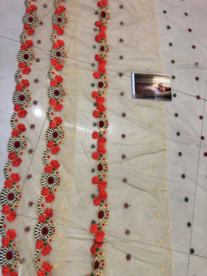 Cream mono net multi threadworked designer saree