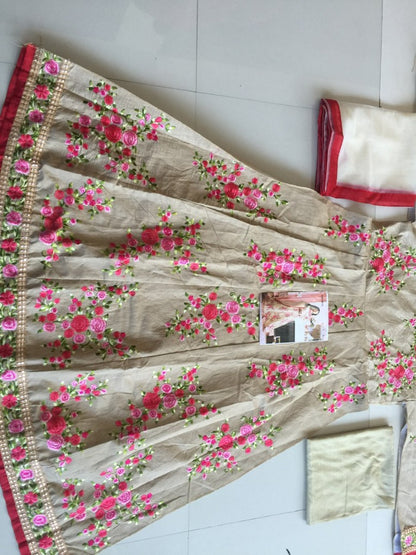 cream multicolor embroidered wedding gown