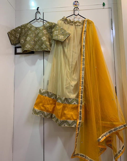 cream net beautiful ceremonial lehenga choli
