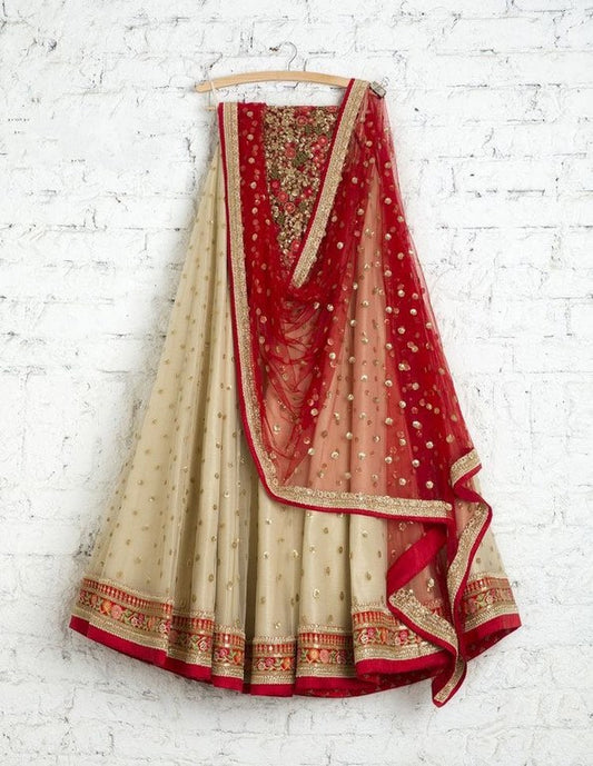Cream net embroidered lehenga