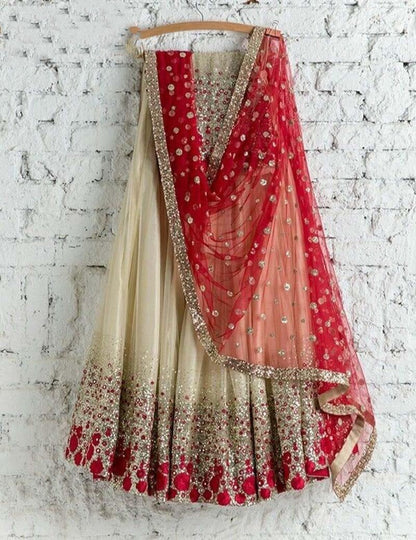 Cream net embroidered wedding lehenga