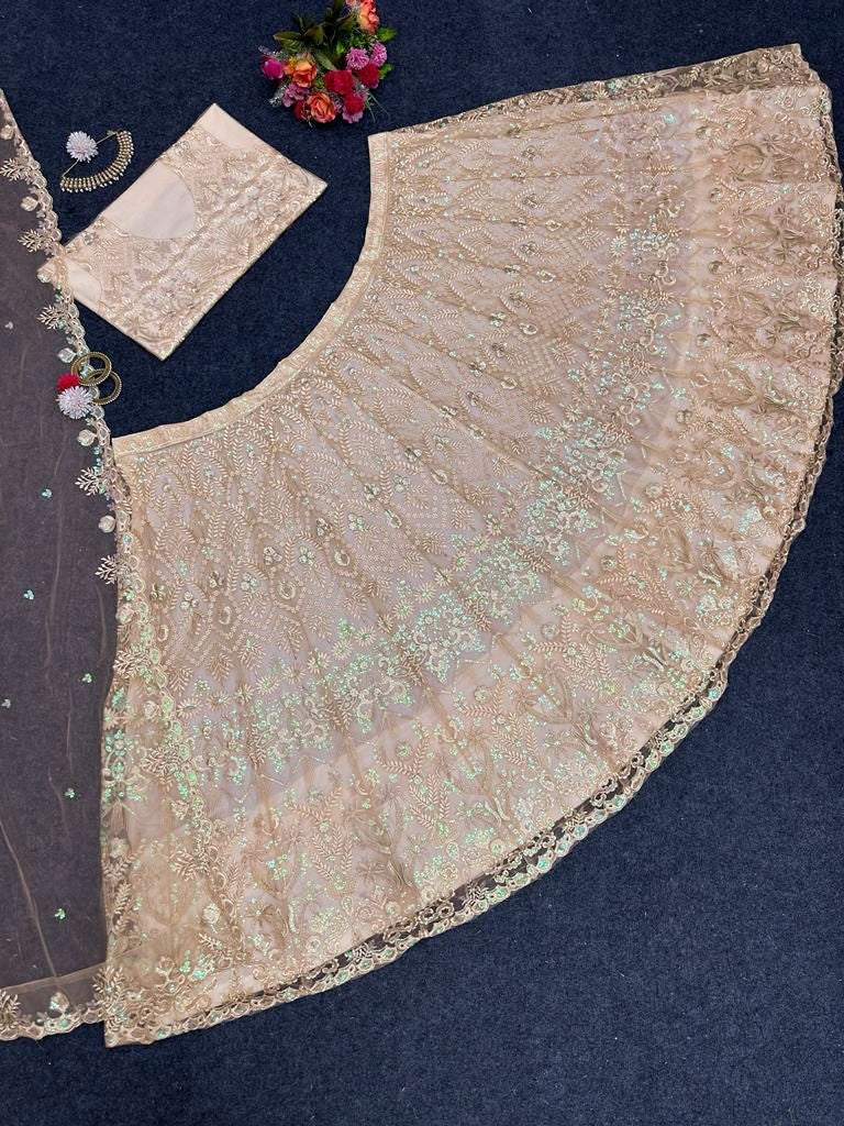 Cream net heavy work wedding lehenga choli