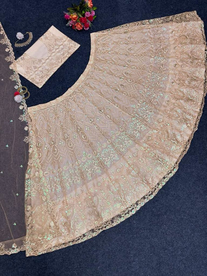 Cream net heavy work wedding lehenga choli