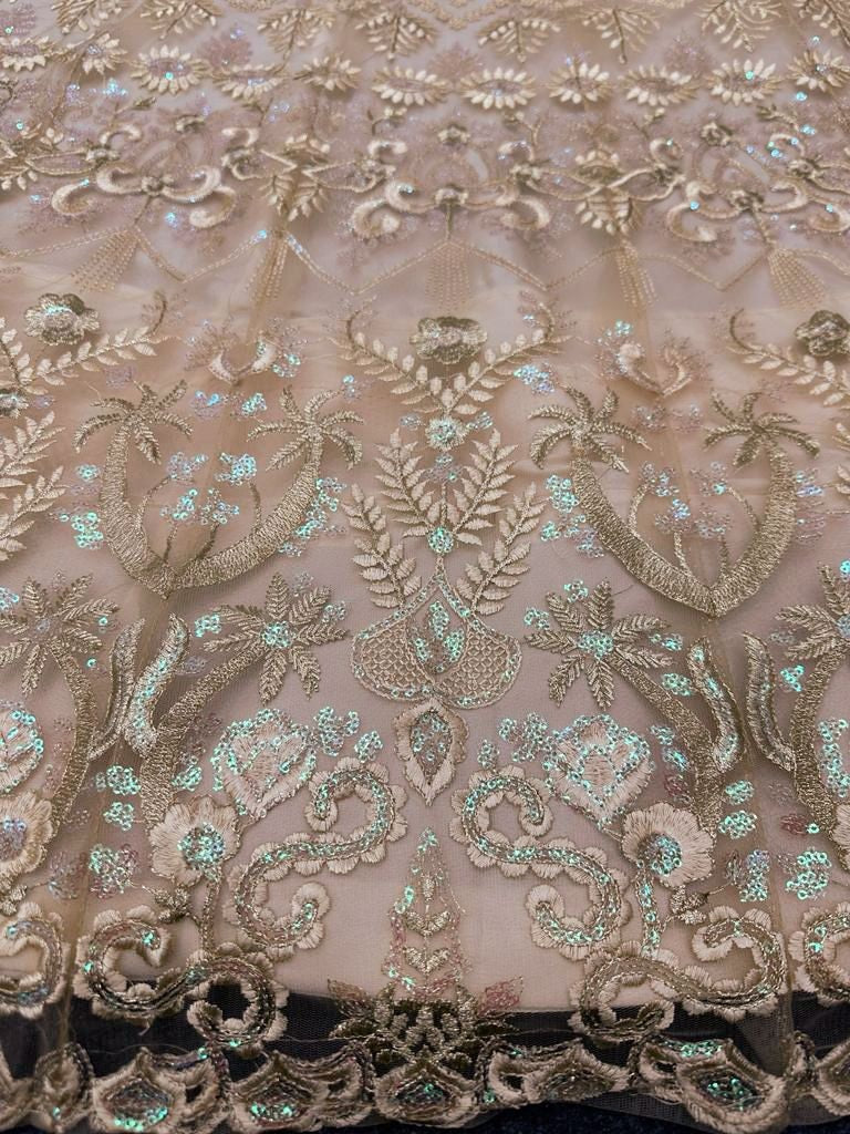 Cream net heavy work wedding lehenga choli