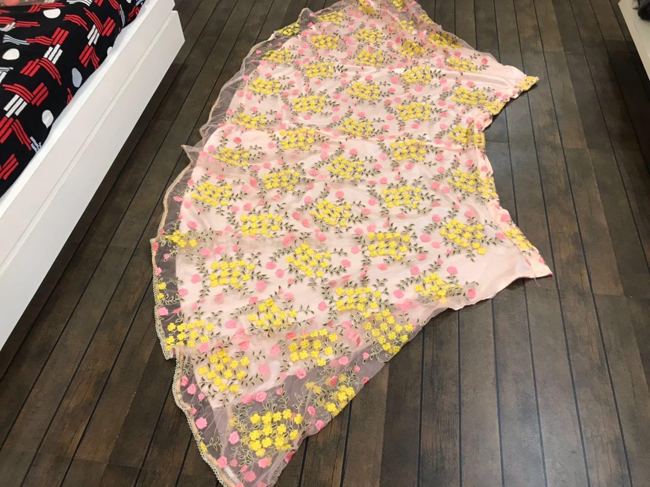 cream net multi color threadwork beautiful ceremonial lehenga