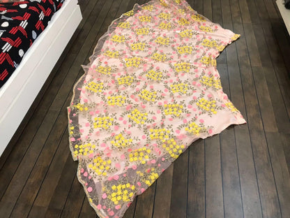 cream net multi color threadwork beautiful ceremonial lehenga