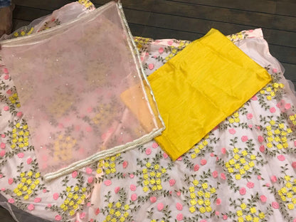 cream net multi color threadwork beautiful ceremonial lehenga