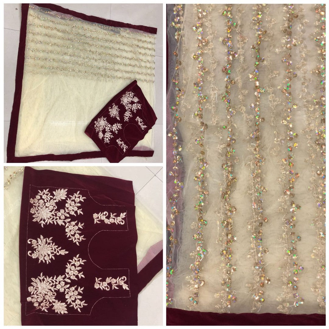 cream net sequence work partywear saree