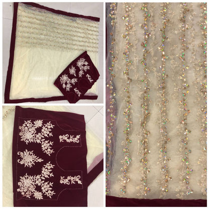 cream net sequence work partywear saree