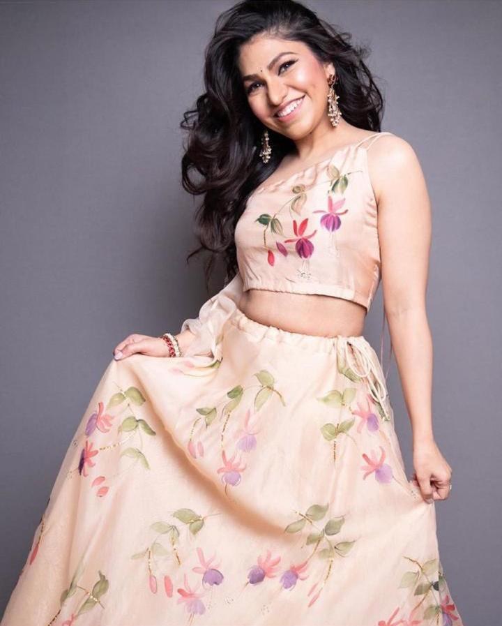 Cream organza floral printed lehenga choli