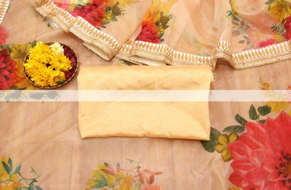 Cream organza silk digital printed saree