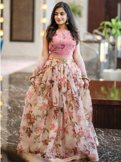 cream orgenza digital floral printed ceremonial lehenga choli