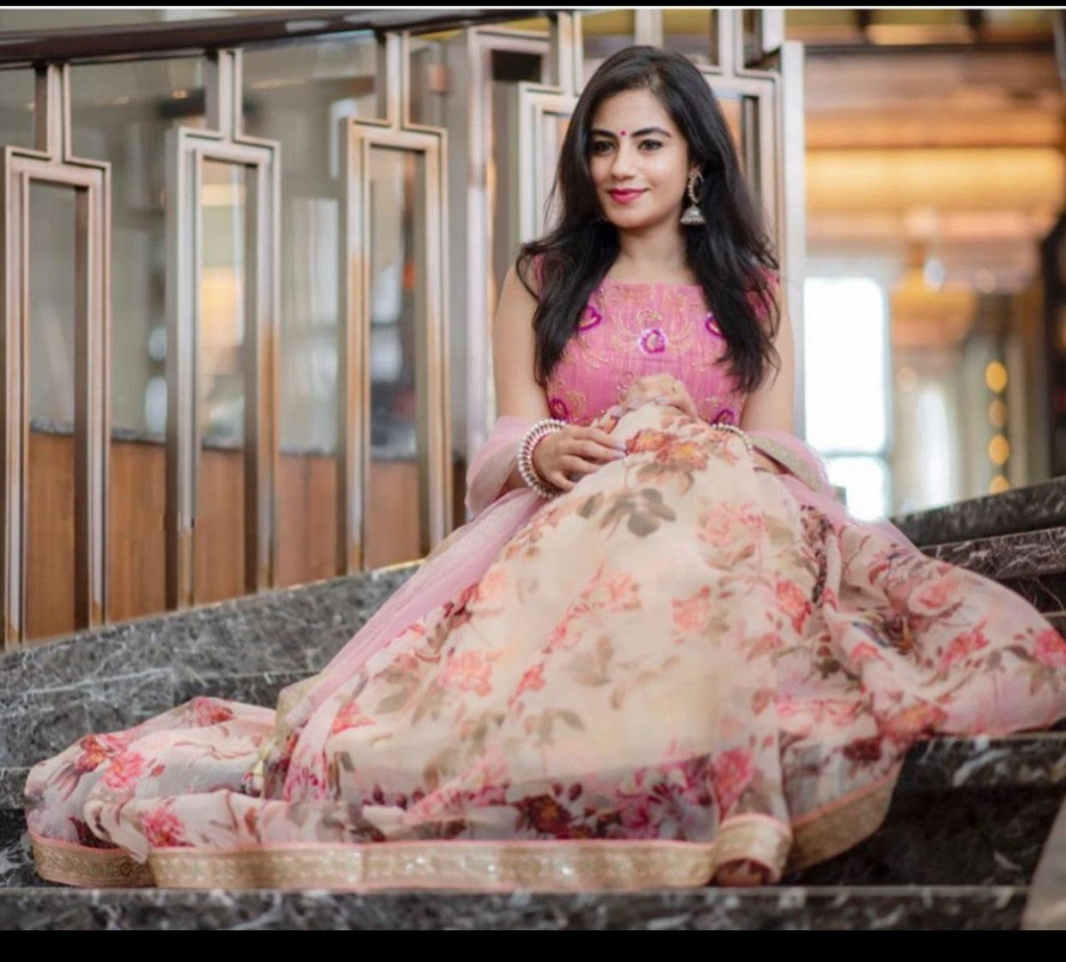 cream orgenza digital floral printed ceremonial lehenga choli