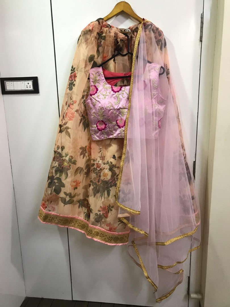 cream orgenza digital floral printed ceremonial lehenga choli