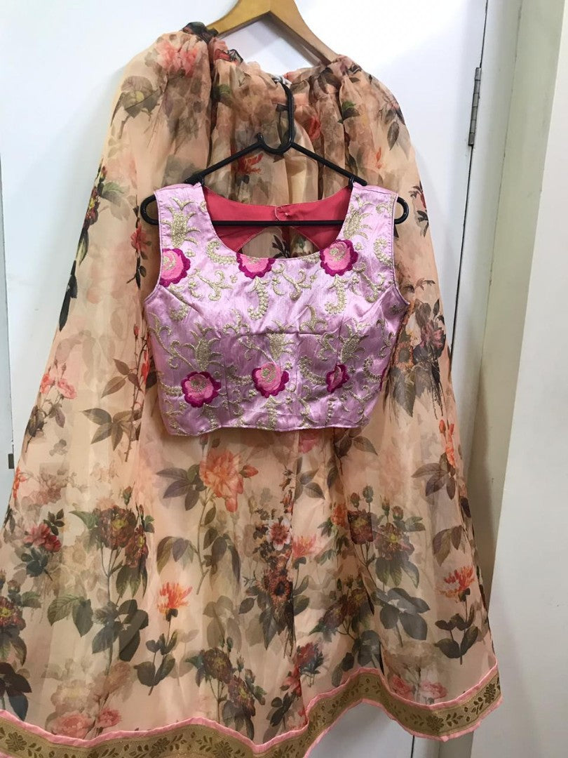 cream orgenza digital floral printed ceremonial lehenga choli