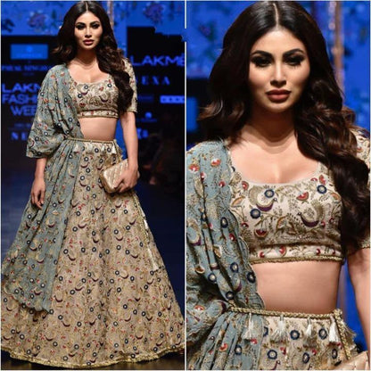 cream printed banglory satin lehenga choli