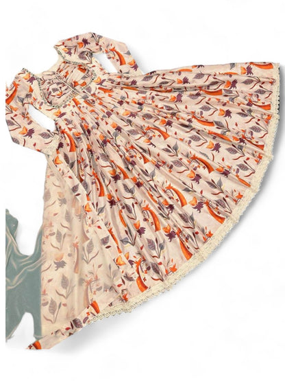 Cream printed naira cut stylish anarkali suit
