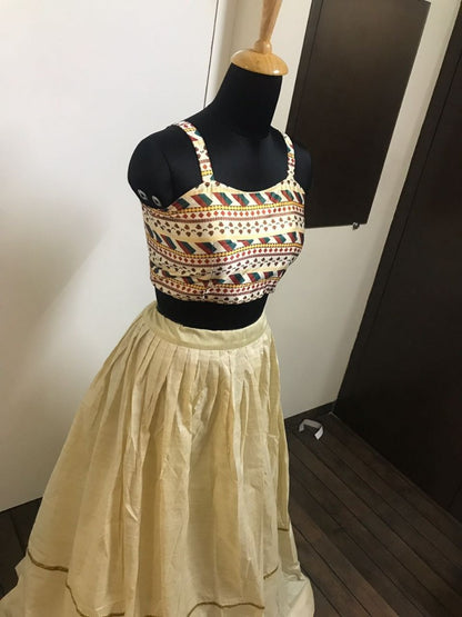 cream printed nura silk bollywood style lehenga choli