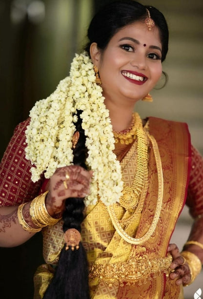 Cream soft lichi silk jacquard weaving work wedding saree