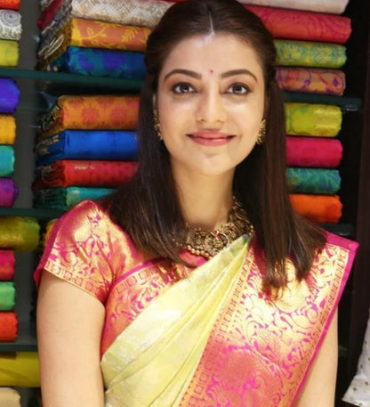 Cream soft lichi silk jacquard weaving work wedding saree