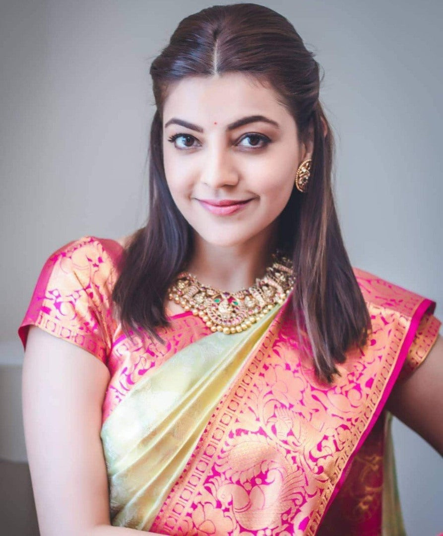 Cream soft lichi silk jacquard weaving work wedding saree