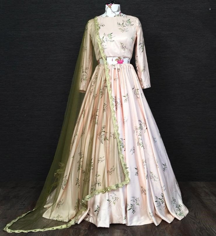 Cream soft net lace border work party wear lehenga choli