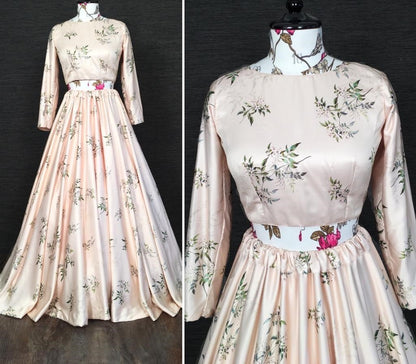 Cream soft net lace border work party wear lehenga choli