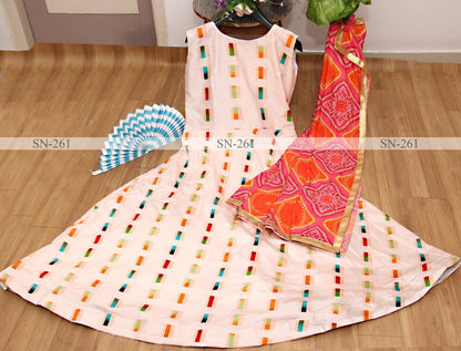Cream tafeta silk printed gown with dupatta