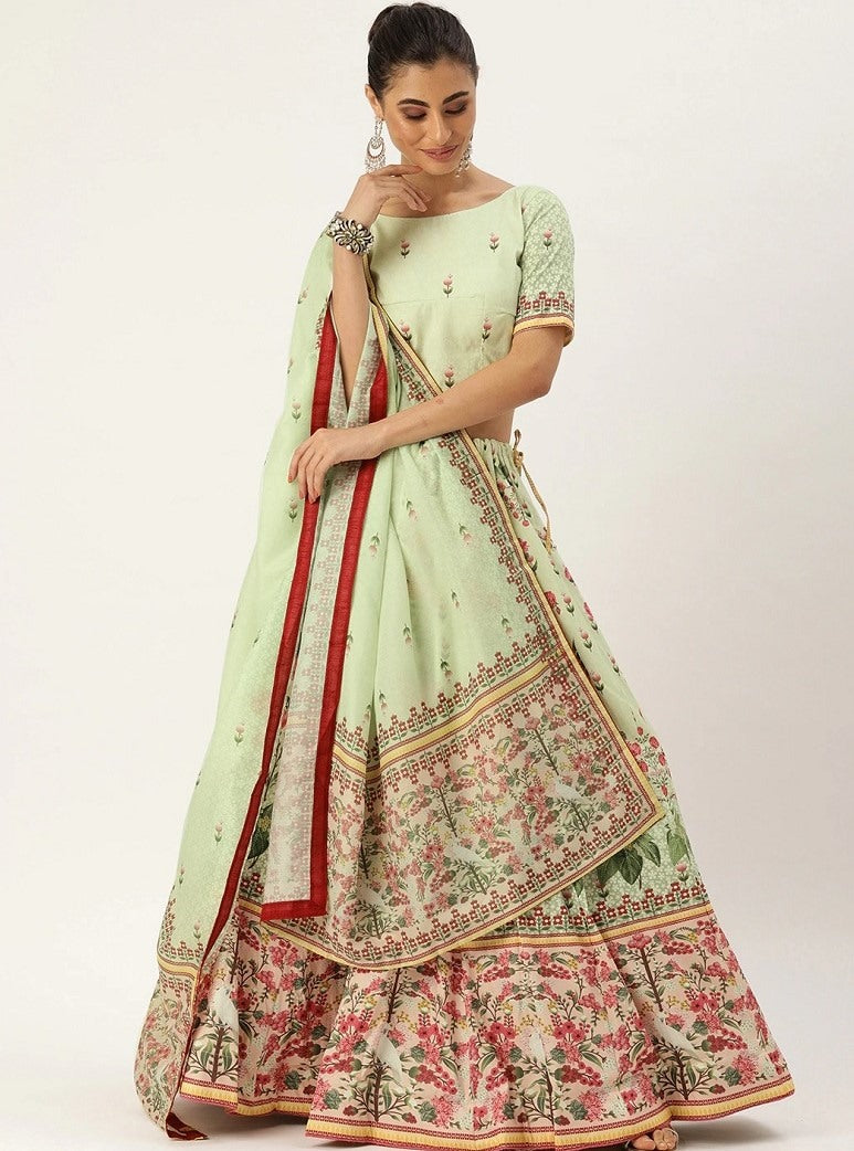 Cream vaishali silk digital flower printed traditional lehenga choli