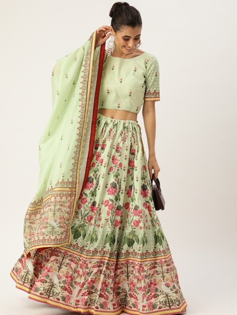 Cream vaishali silk digital flower printed traditional lehenga choli