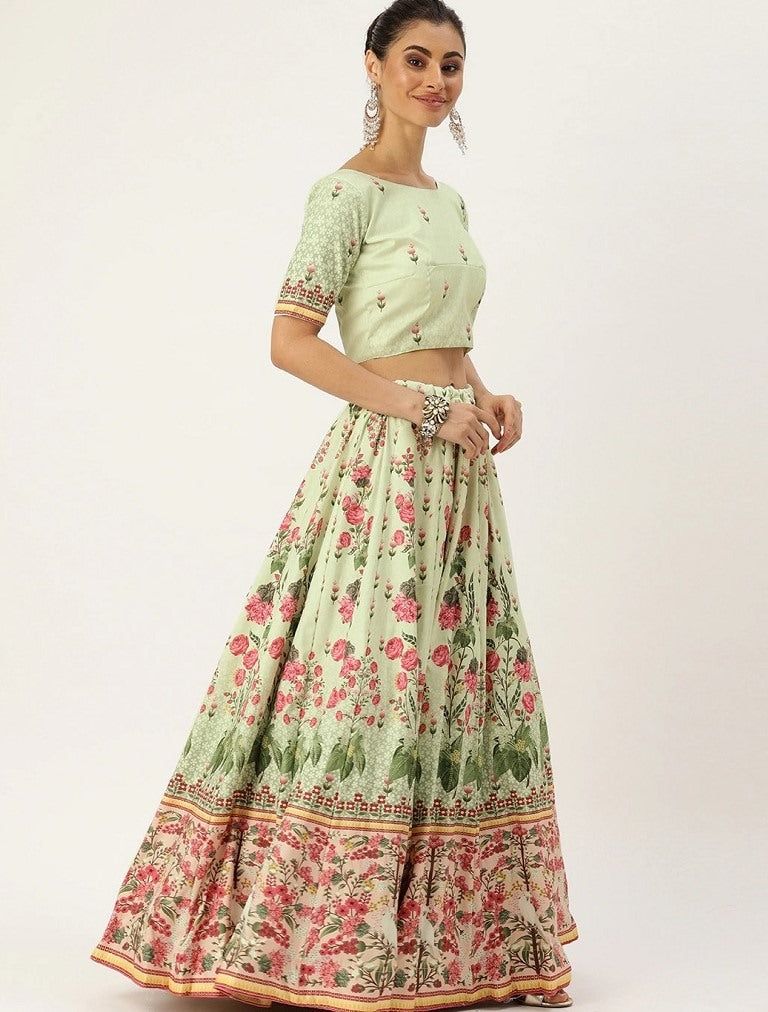 Cream vaishali silk digital flower printed traditional lehenga choli