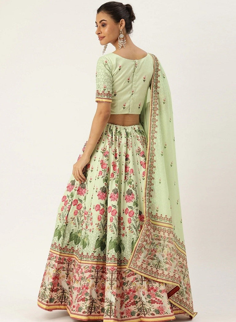 Cream vaishali silk digital flower printed traditional lehenga choli