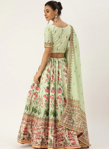 Cream vaishali silk digital flower printed traditional lehenga choli