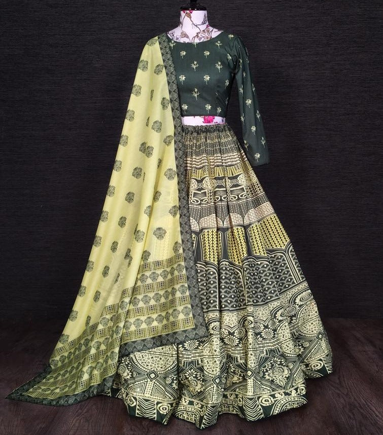 Cream vaishali silk printed embellish sequins work lehenga choli