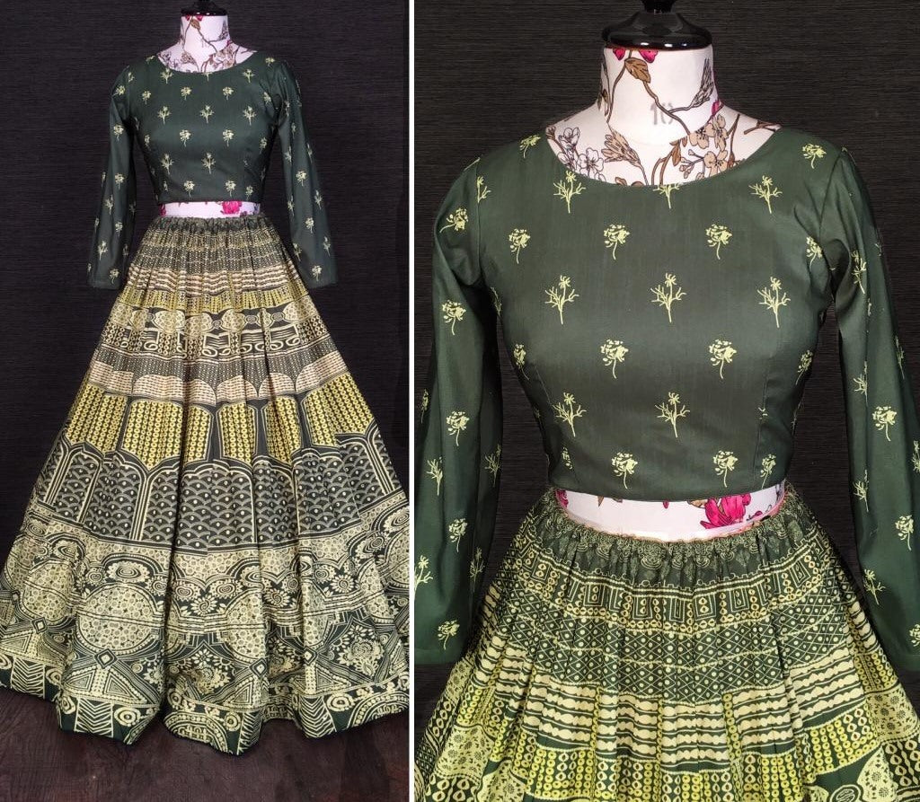 Cream vaishali silk printed embellish sequins work lehenga choli