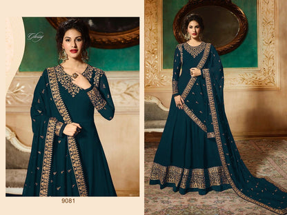 Dark blue georgette emboridered long anarkali suit