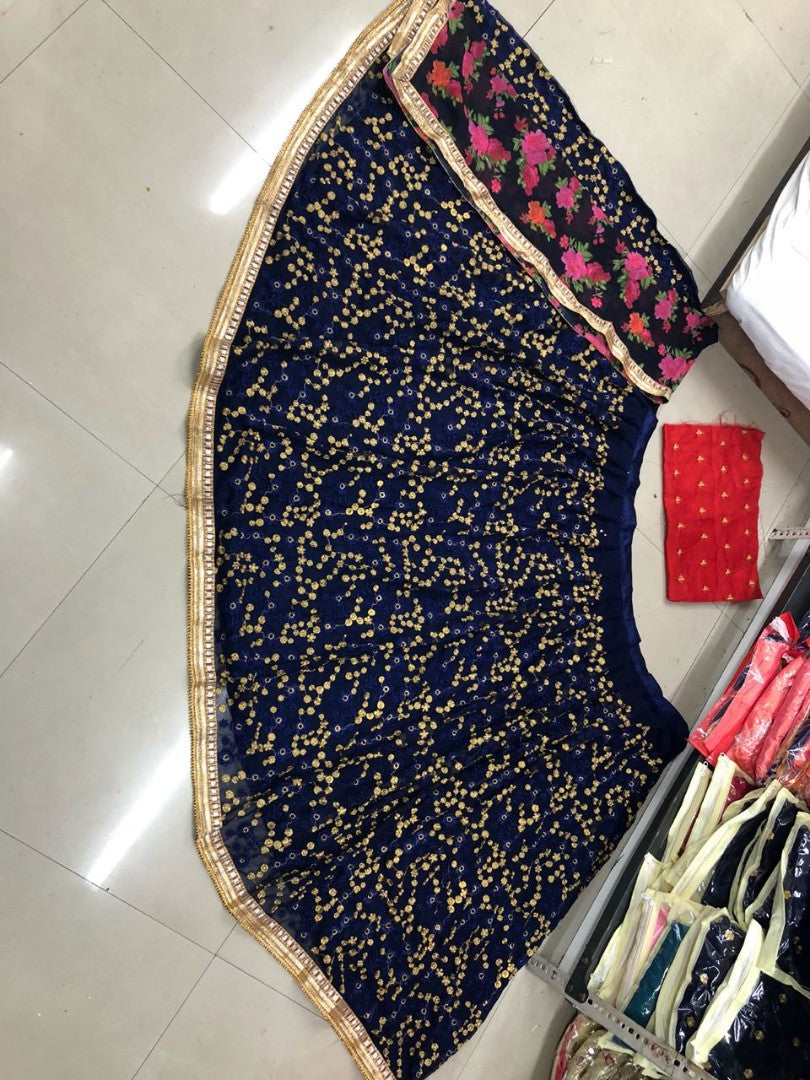 Dark blue georgette embroidered festival wear lehenga choli