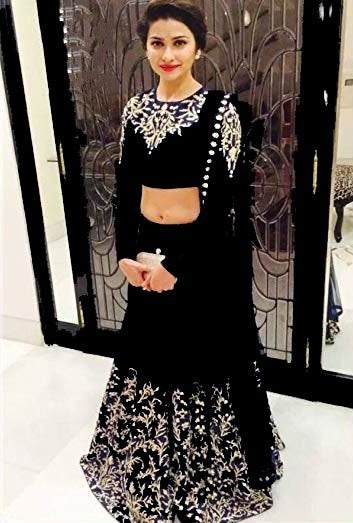 Dark blue georgette heavy embroidered partywear lehenga choli