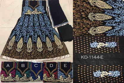 dark blue georgette heavy embroidered wedding gown